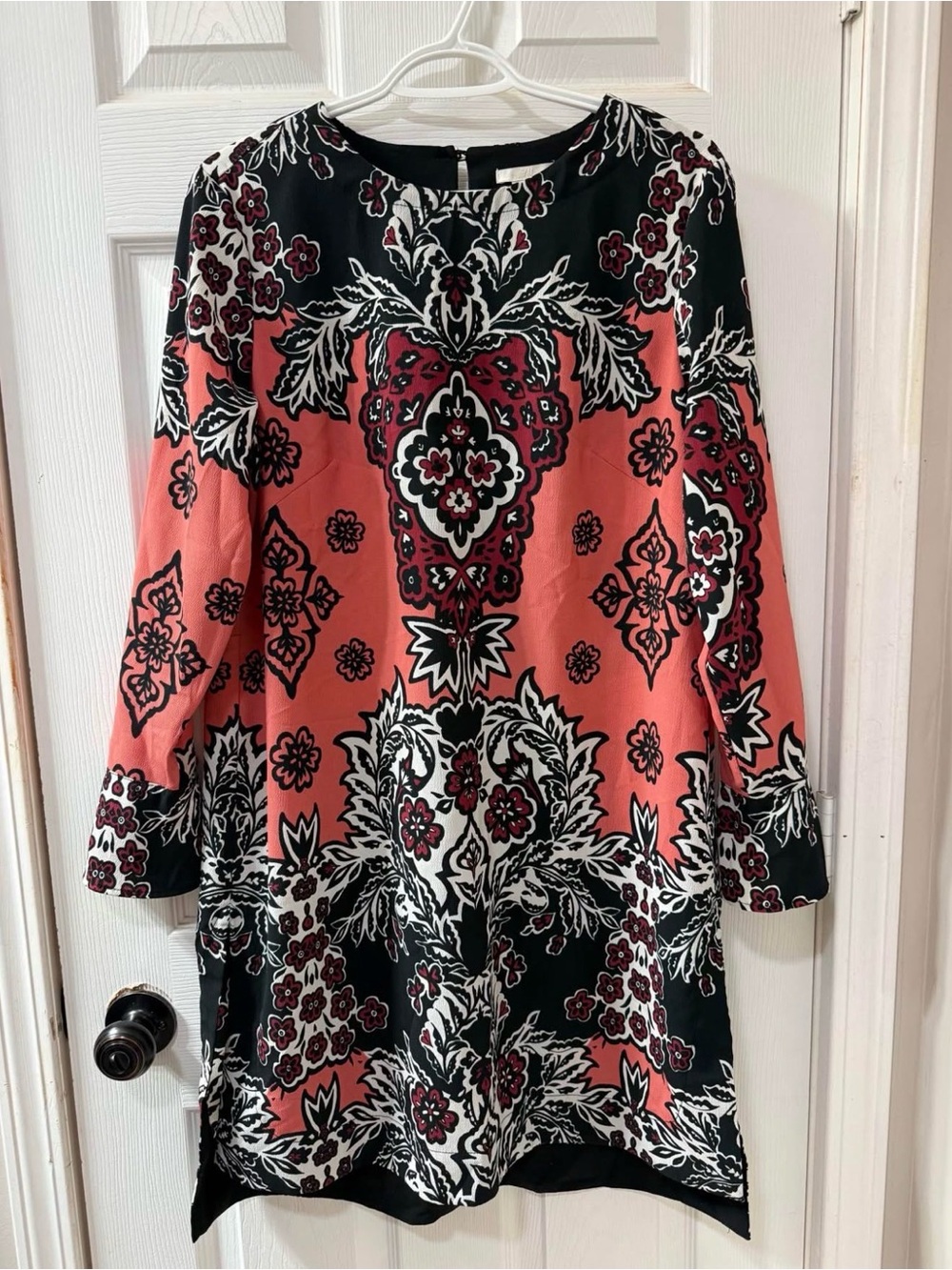 H&M Coral and Black Floral Tunic Top